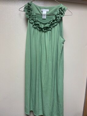 London Times Light Green Ruffle Neck Sleeveless Dress